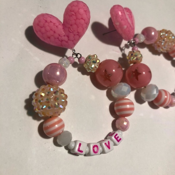 Confetti LOVE letters pink valentines earring hoop Barbie ken  boyfriend - Picture 3 of 5